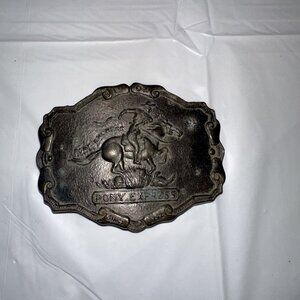 Vintage 1902 Pony Express Belt Buckle Western Cowboy Style Metal Accessory